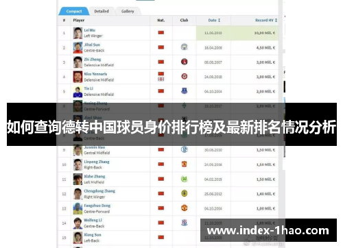 如何查询德转中国球员身价排行榜及最新排名情况分析
